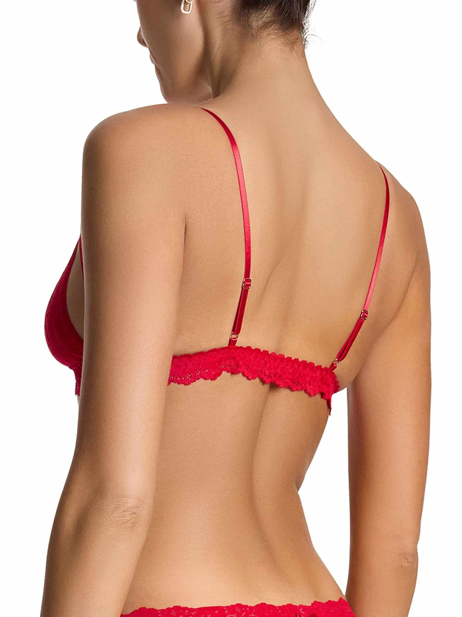 &oh™ Trina Red Lace Bralette - Back Side Angle Lace Band Detail On-Model | Hanky Panky