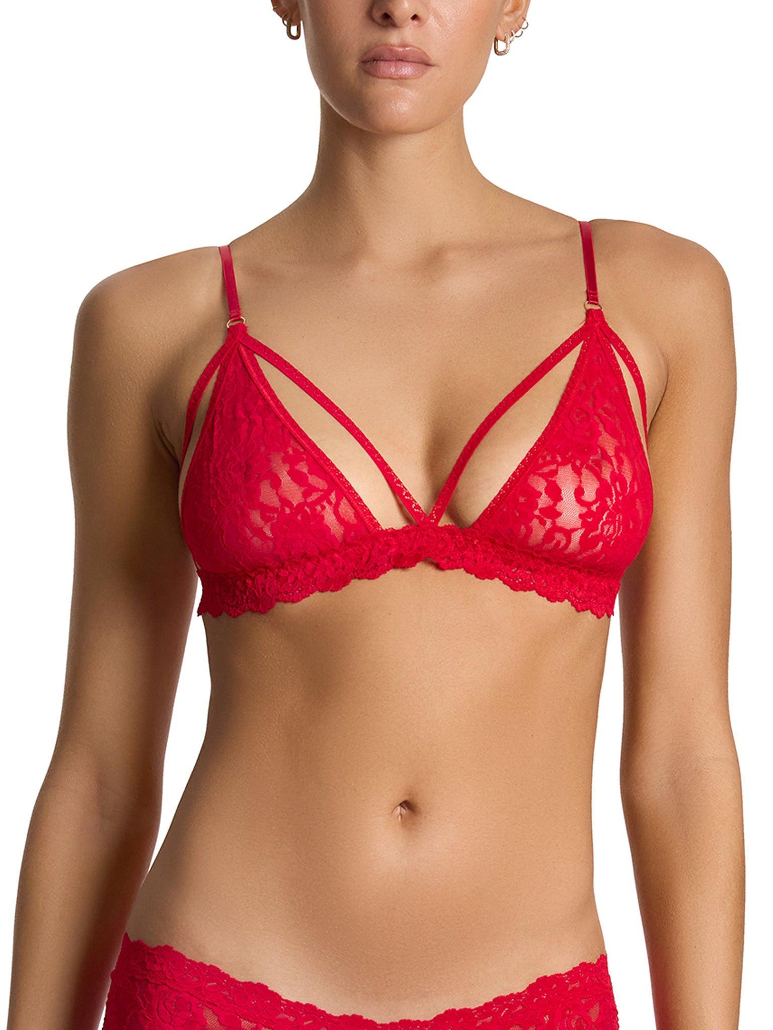 &oh™ Trina Red Lace Bralette - Front On-Model Strappy Triangle Cups | Hanky Panky