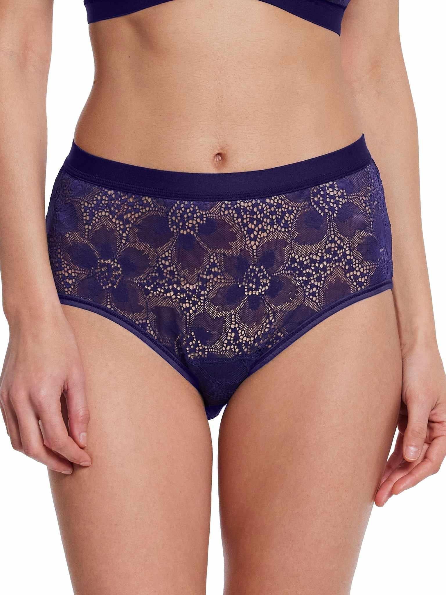 &oh™ Tropical Storm Panty Summer Rain Purple - Front View, Floral Lace Mid-Rise | Hanky Panky