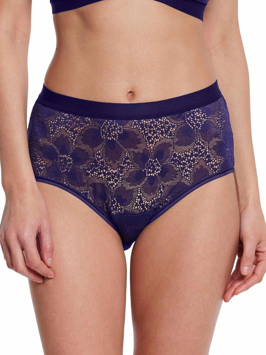 &oh™ Tropical Storm Panty Summer Rain Purple - Front View, Floral Lace Mid-Rise | Hanky Panky