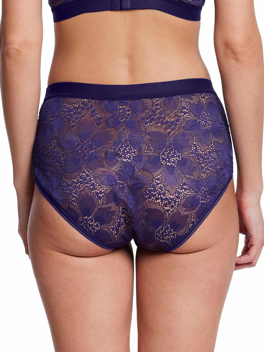 &oh™ Tropical Storm Panty Summer Rain Purple - Back View, Modest Lace Coverage On Model | Hanky Panky