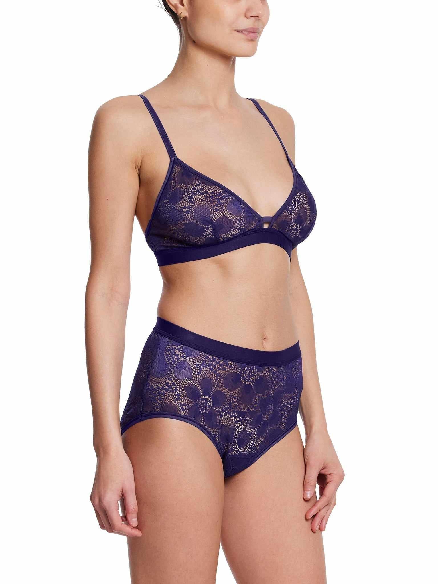 &oh™ Tropical Storm Panty Summer Rain Purple - Side View, Styled with Matching Lace Bralette Set | Hanky Panky