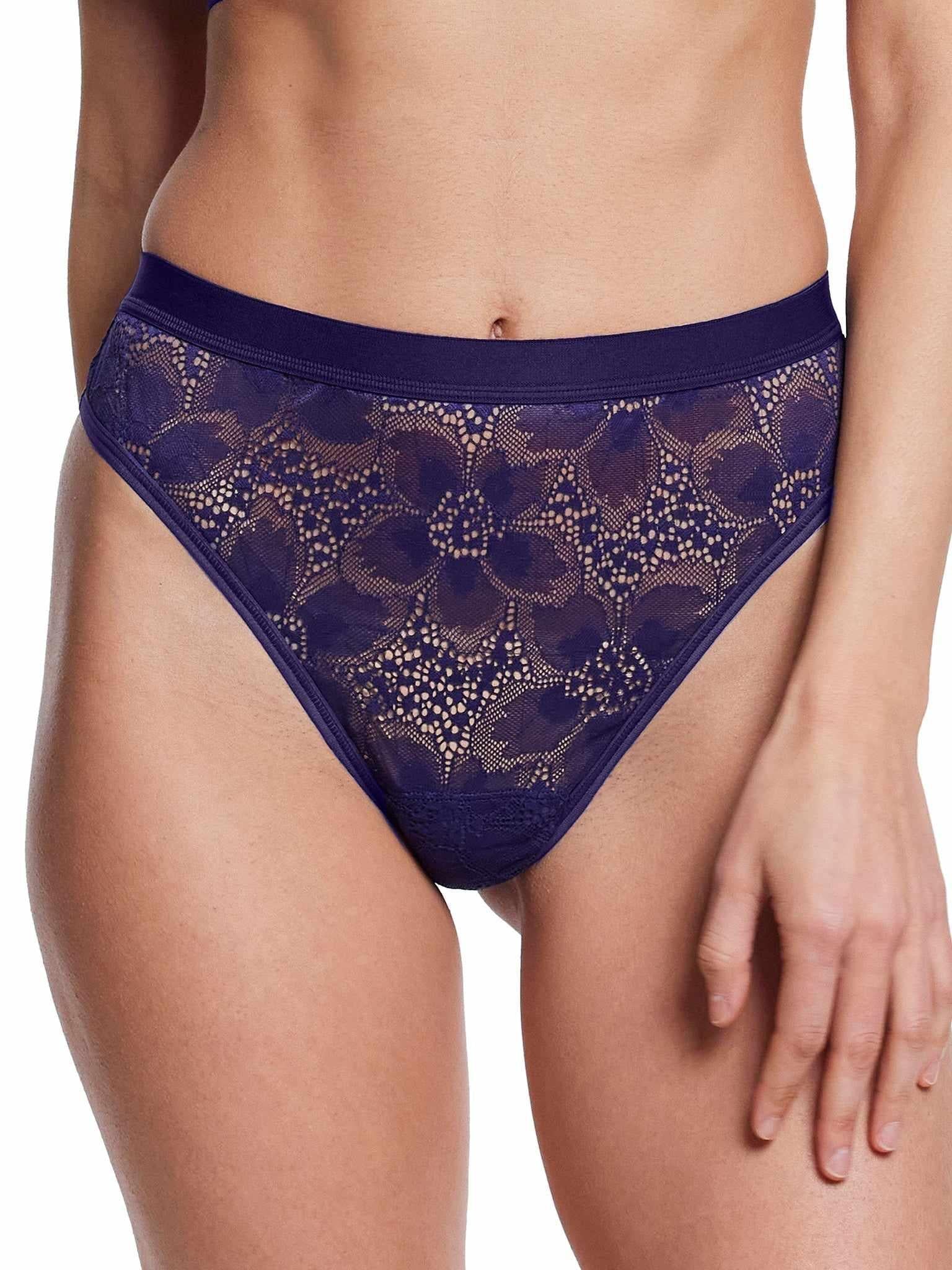 &oh™ Tropical Storm Lace Thong Summer Rain Purple - On Model Front View | Hanky Panky