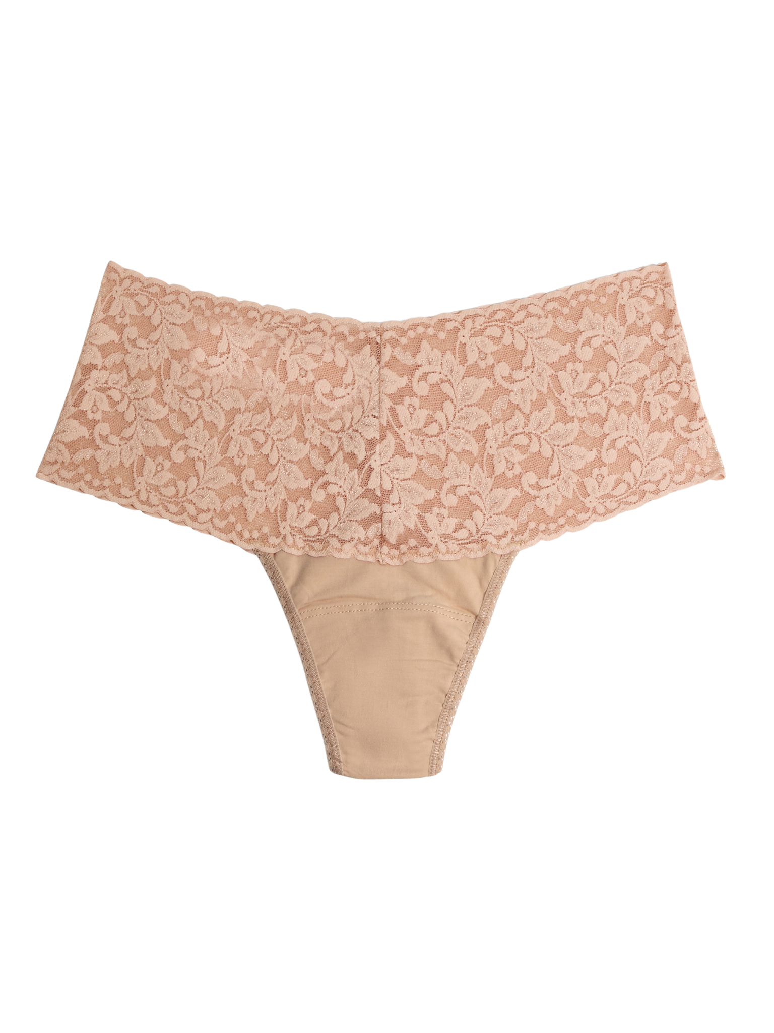 Chai Supima® Cotton Retro Thong wide floral lace waistband - Flat Lay Front View | Hanky Panky