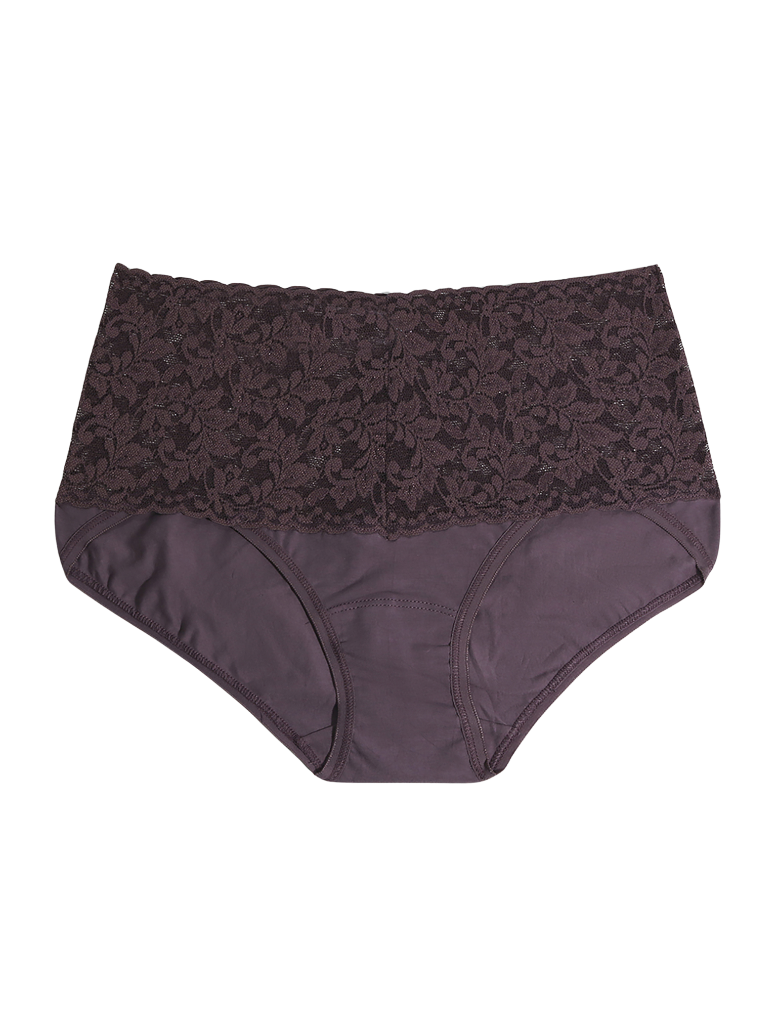 Dusk Supima® Cotton Retro V-Kini high-rise lace panty - Flat Lay Product View, lace waistband detail | Hanky Panky