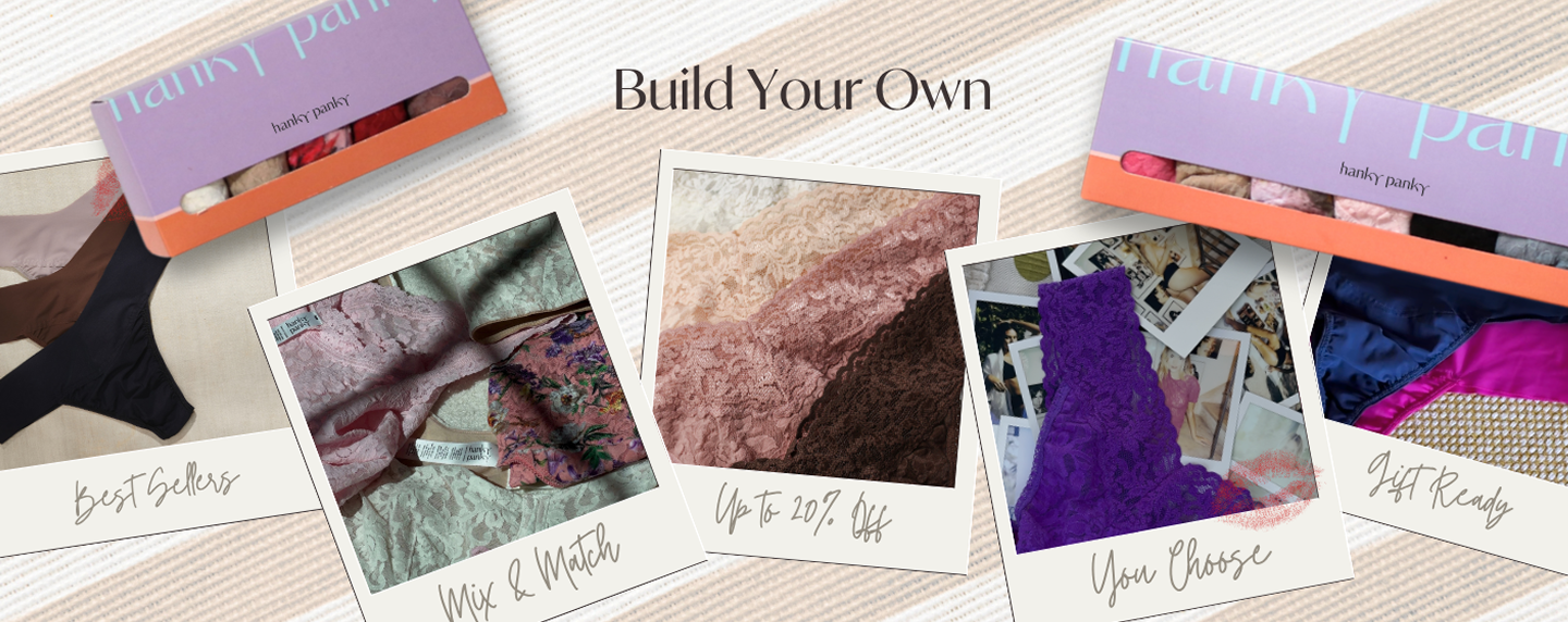 collage of different polaroids with a build your own copy overlay. highlighting the main benefits of this offer like up to 20% off, mix and match copy and best sellers included