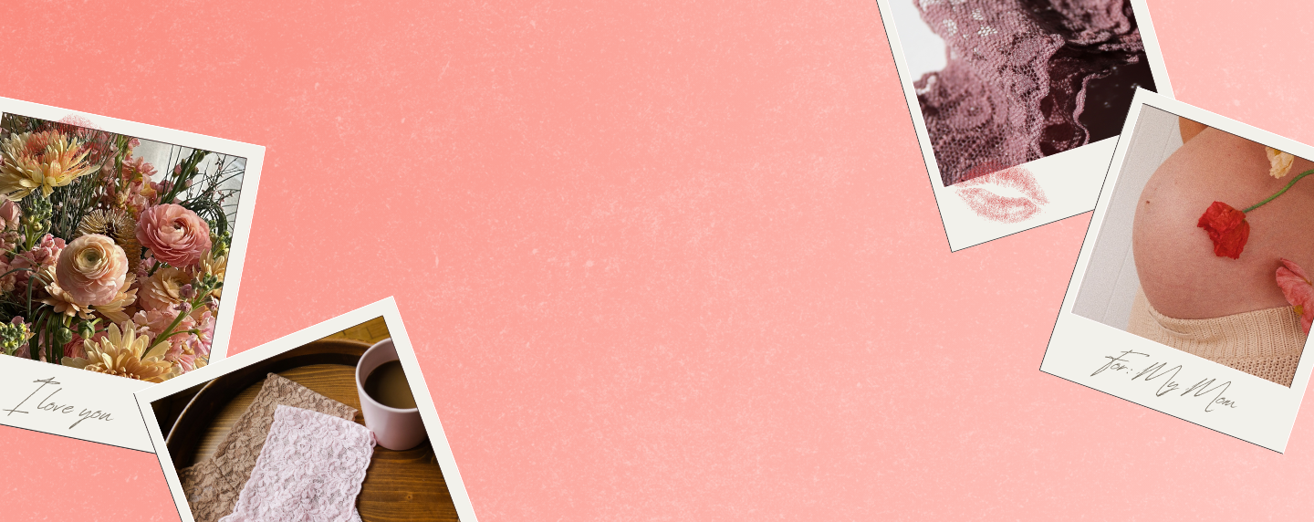 Collage of photos on a pink background