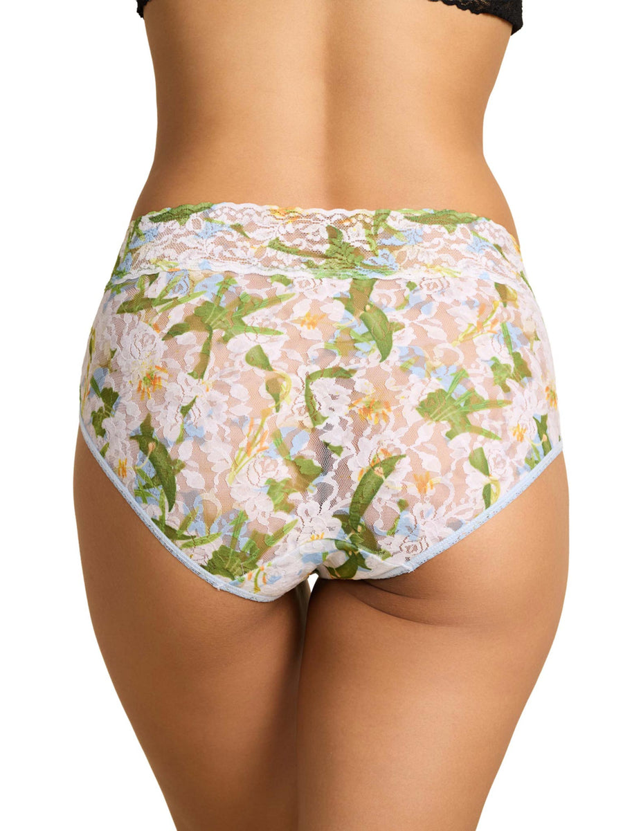 Printed Signature Lace® French Brief Absolute-Lily Blue - Back View, floral printed lace | Hanky Panky