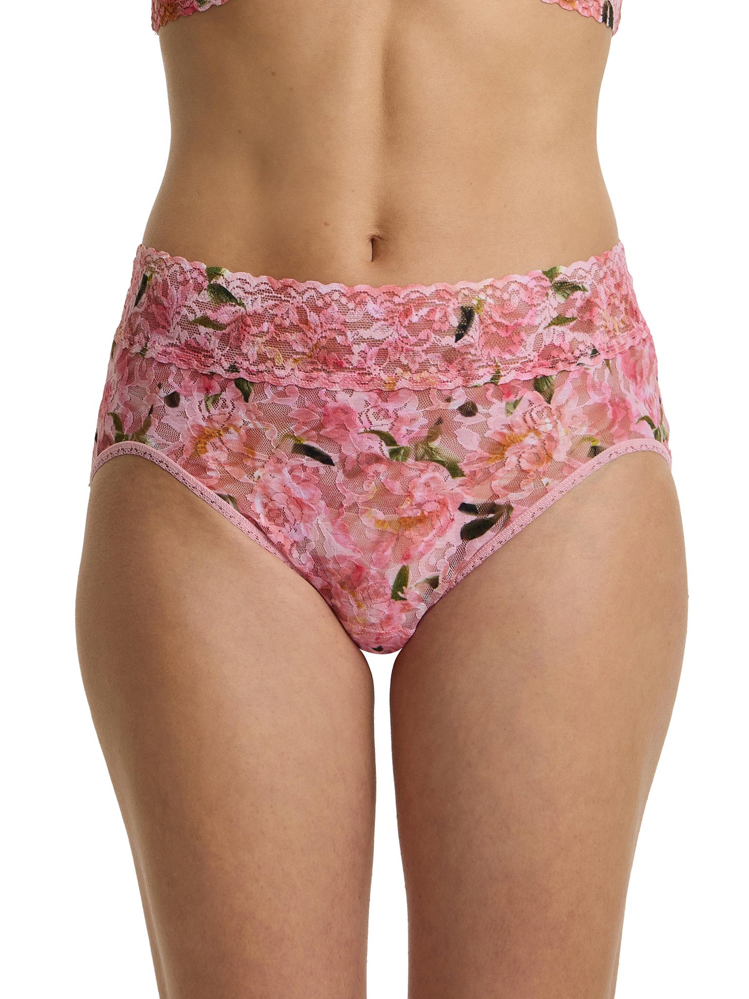 Pink Floral Printed Signature Lace® French Brief Dancing Petals - Front View On Model | Hanky Panky