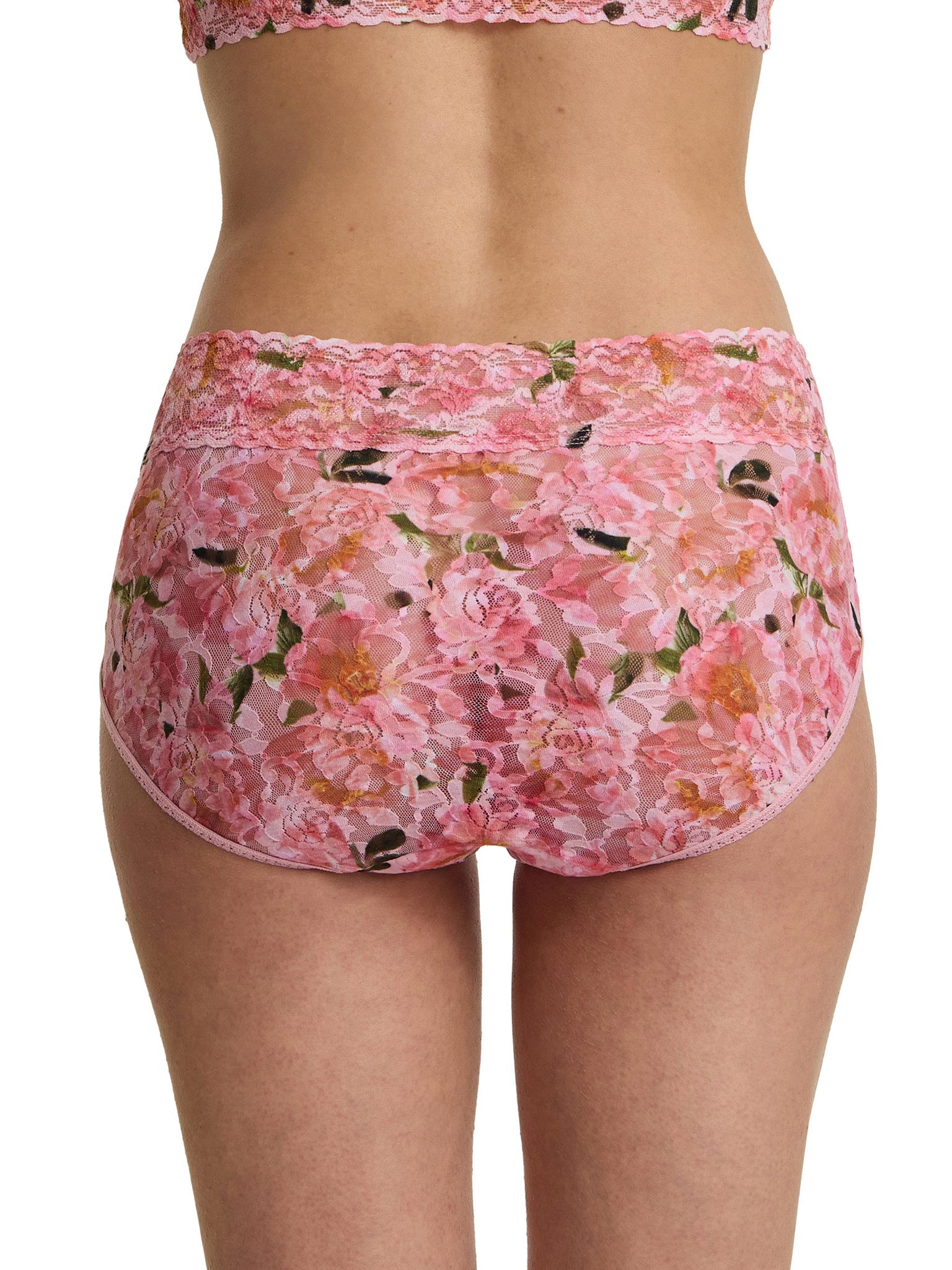 Printed Signature Lace® French Brief Dancing Petals Pink - Back View On Model | Hanky Panky