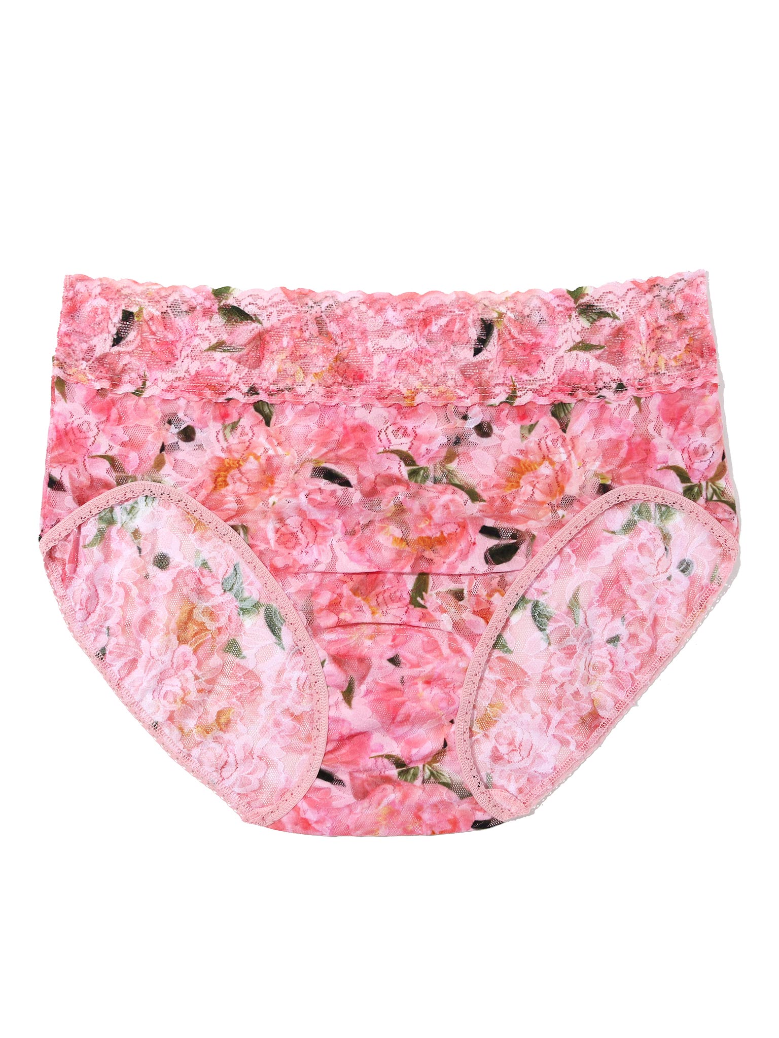 Printed Signature Lace® French Brief Dancing Petals Pink - Flat Lay Front | Hanky Panky