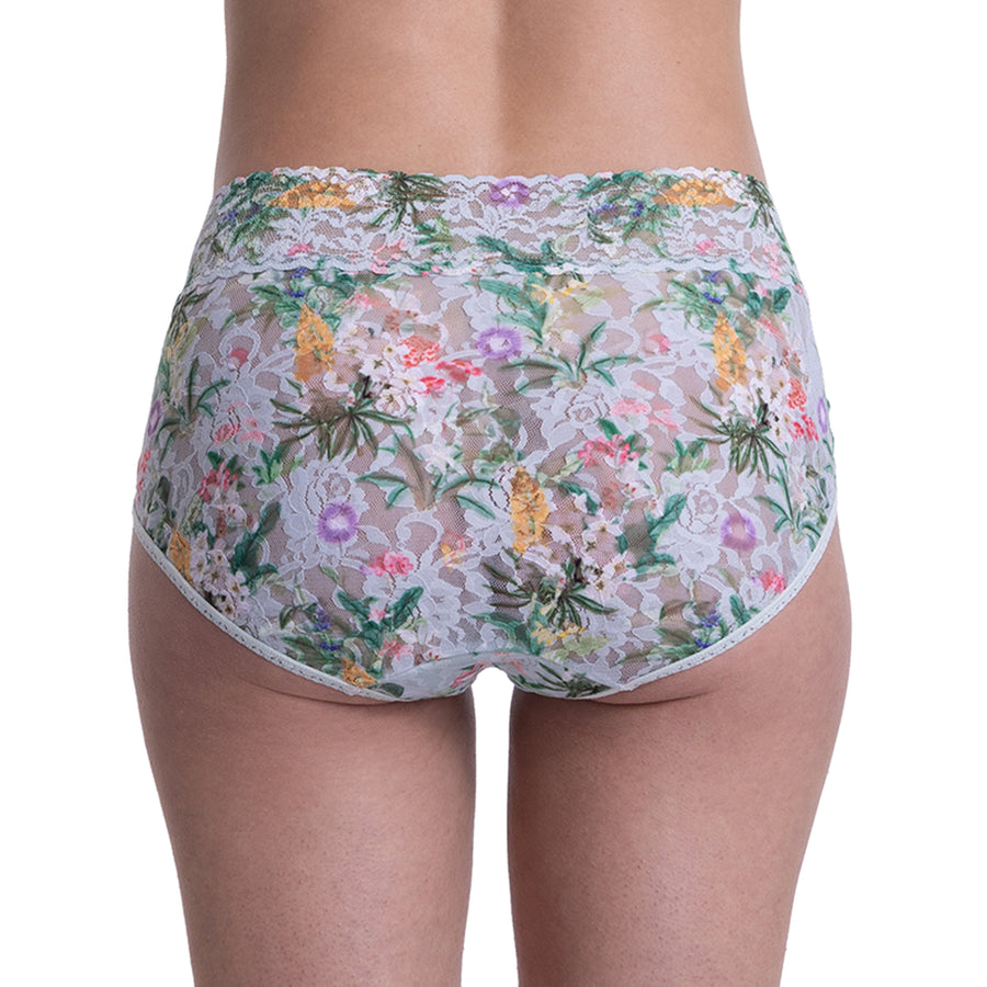 Floriculture Printed Signature Lace® French Brief - Back View on Model, high-rise floral lace | Hanky Panky