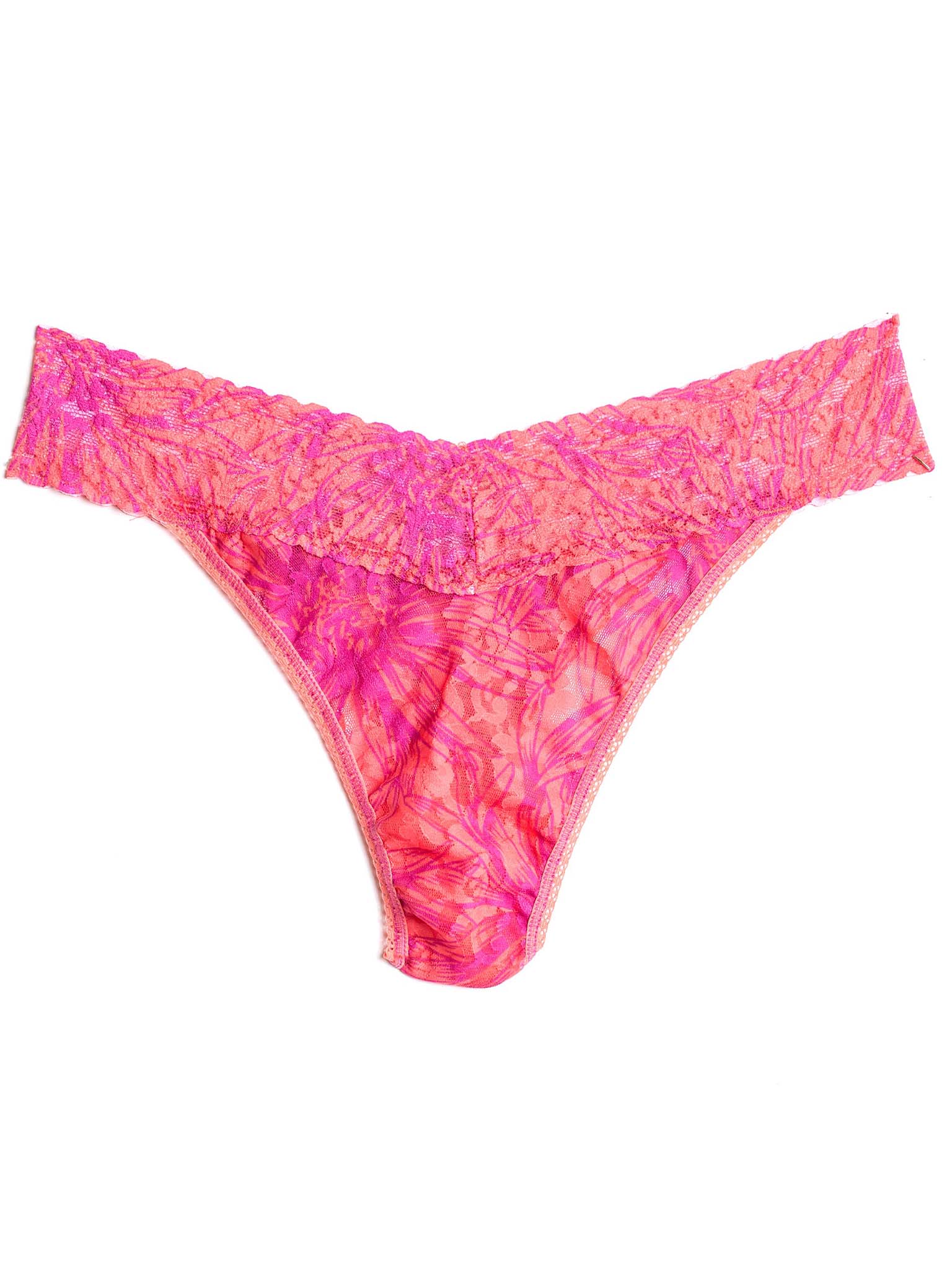 Big Daisy Gumball Signature Lace® Original Rise Thong in pink printed lace - Flat Lay | Hanky Panky