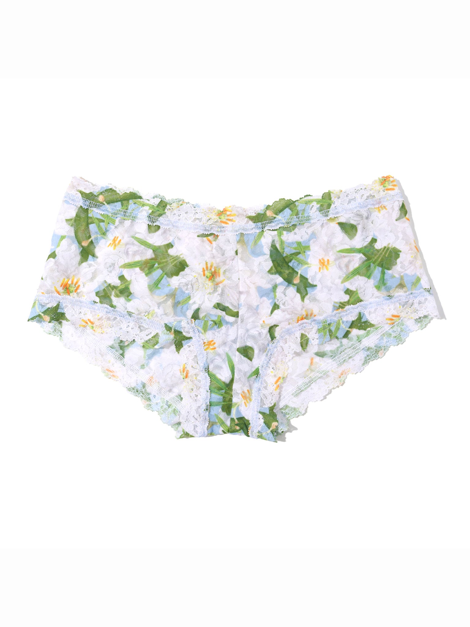 Floral Lily Blue Signature Lace® printed boyshort - Flat Lay, White Background | Hanky Panky
