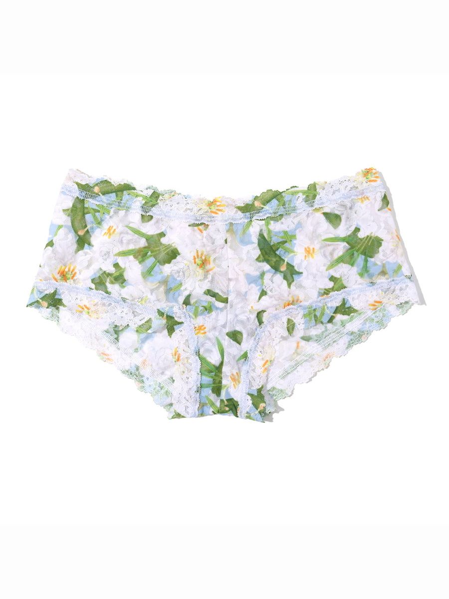 Floral Lily Blue Signature Lace® printed boyshort - Flat Lay, White Background | Hanky Panky