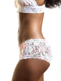 Lace underwear with floral details on a white background