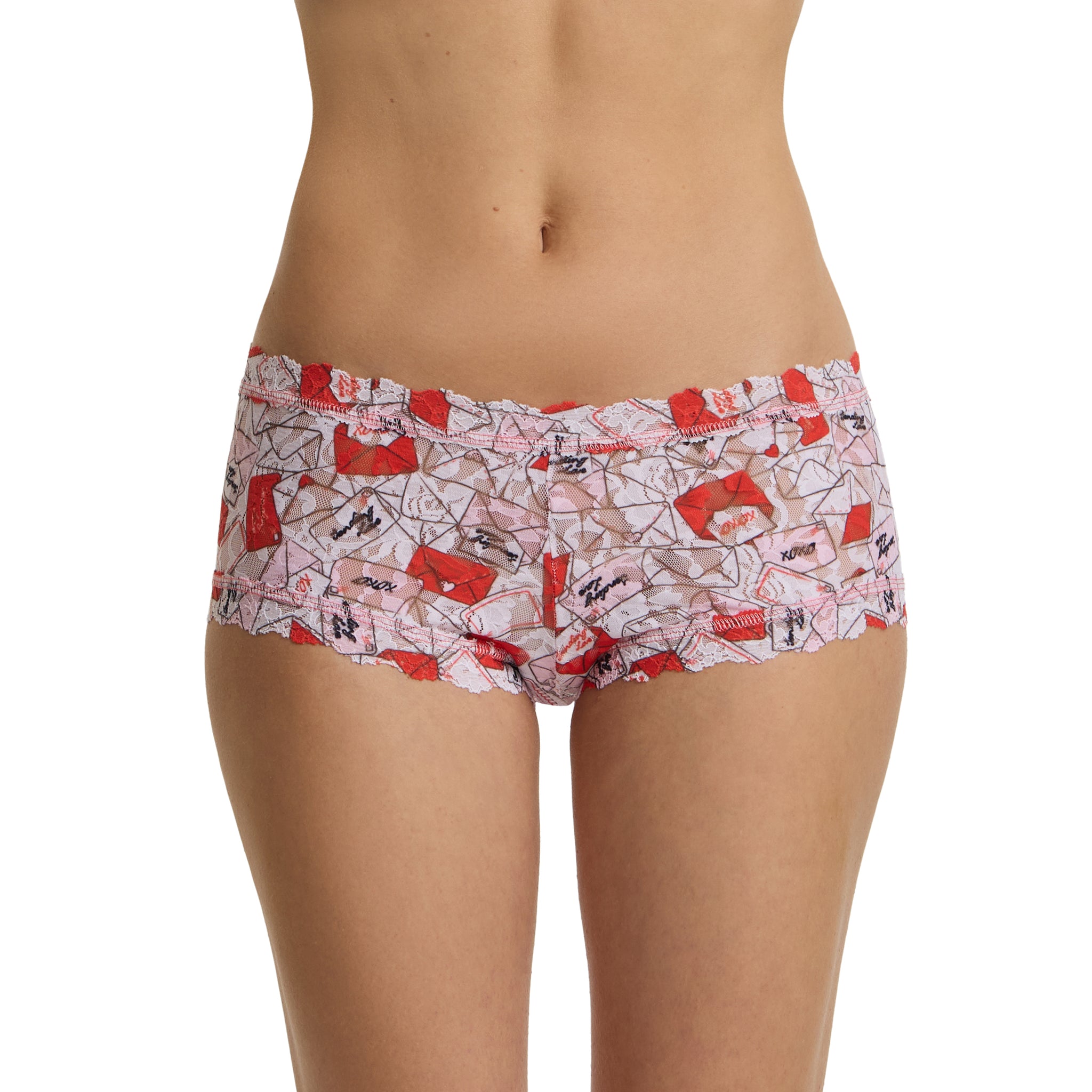 Printed Signature Lace® Boyshort With Love Red/Pink