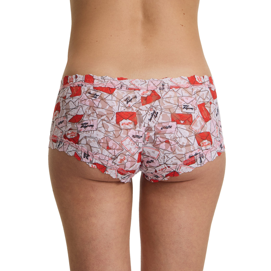 Printed Signature Lace® Boyshort With Love Red/Pink