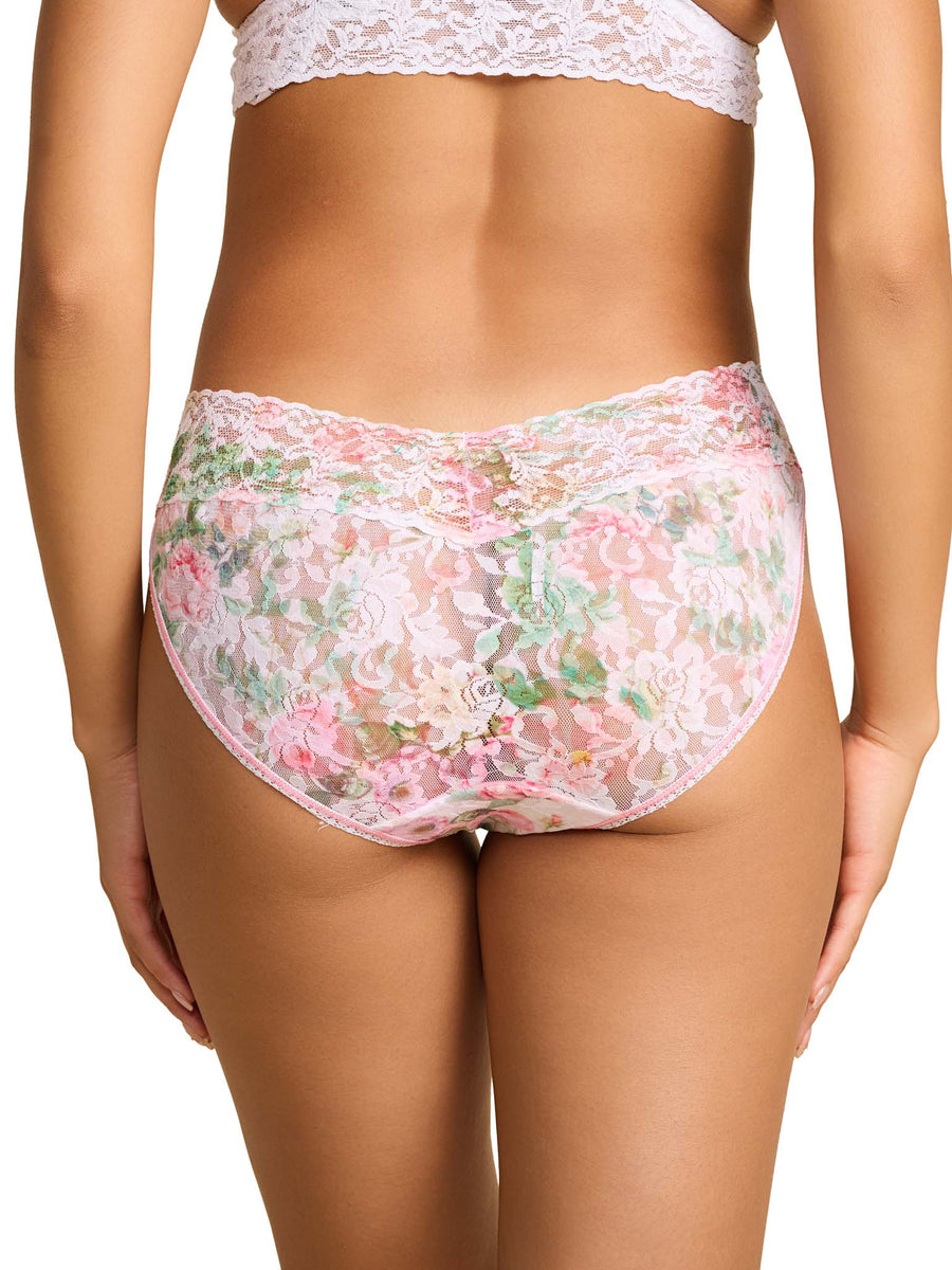 Rococo Rose Pink floral lace v-kini full coverage back - Back View | Hanky Panky