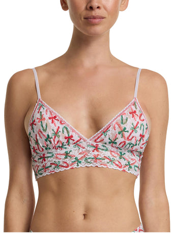 Candy Cane Print Signature Lace® Padded Triangle Bralette - Front On-Model, Red & Green Holiday Print | Hanky Panky