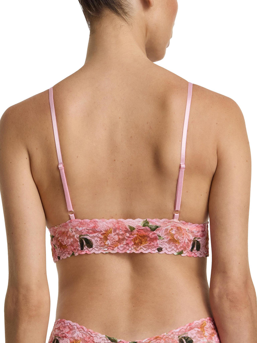 Printed Signature Lace® Padded Triangle Bralette Dancing Petals Pink - Back View Adjustable Satin Straps | Hanky Panky