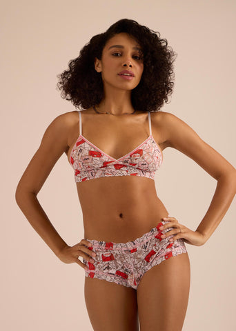 Red/Pink With Love Print Signature Lace® Padded Triangle Bralette & Matching Set - Front On Model | Hanky Panky