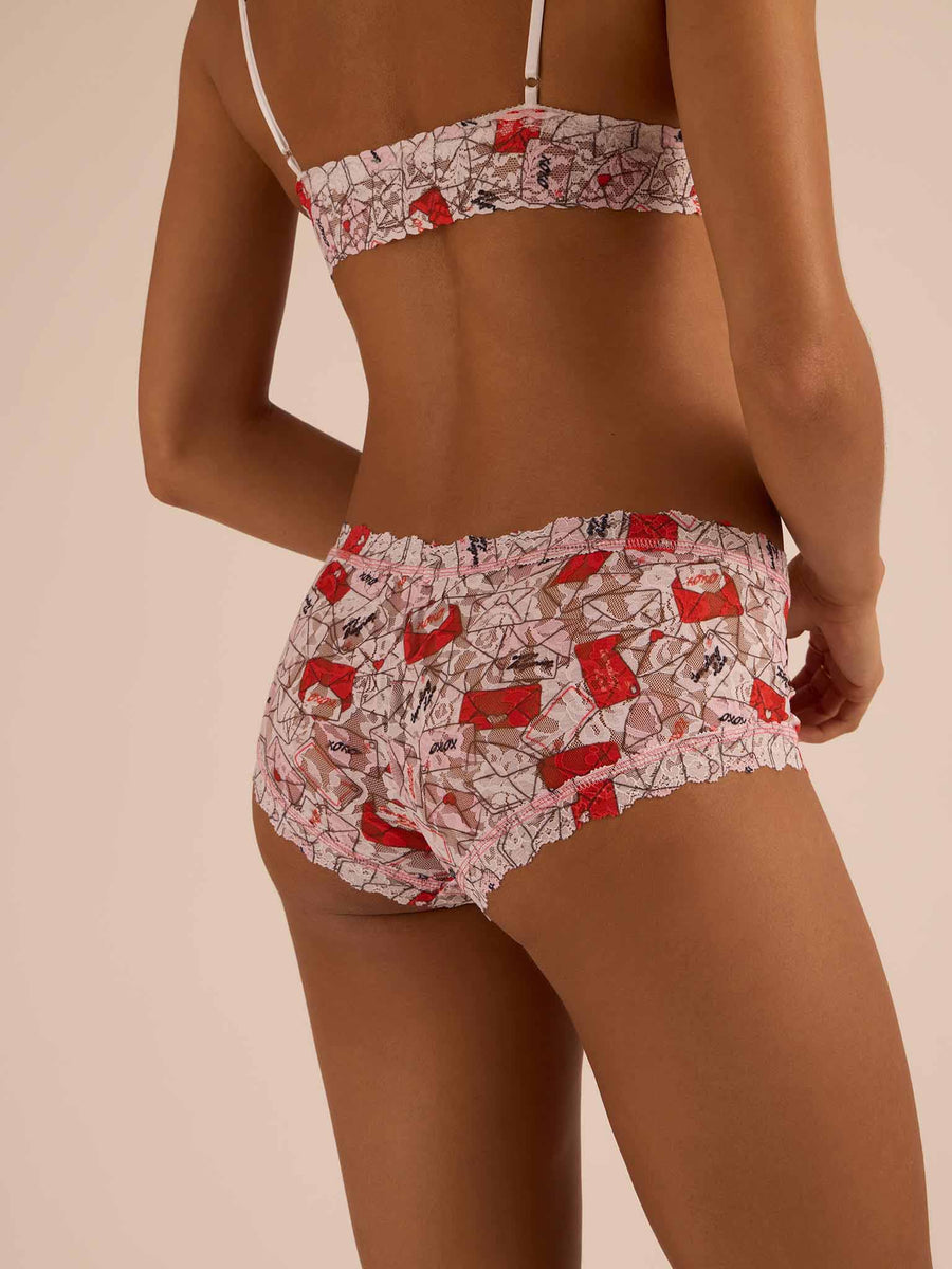 Red/Pink With Love Print Signature Lace® Padded Triangle Bralette & Set - Back Styled Look On Model | Hanky Panky