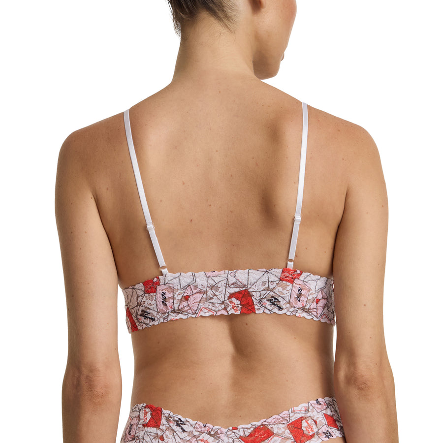 Red/Pink With Love Print Signature Lace® Padded Triangle Bralette - Back View, Adjustable Straps | Hanky Panky