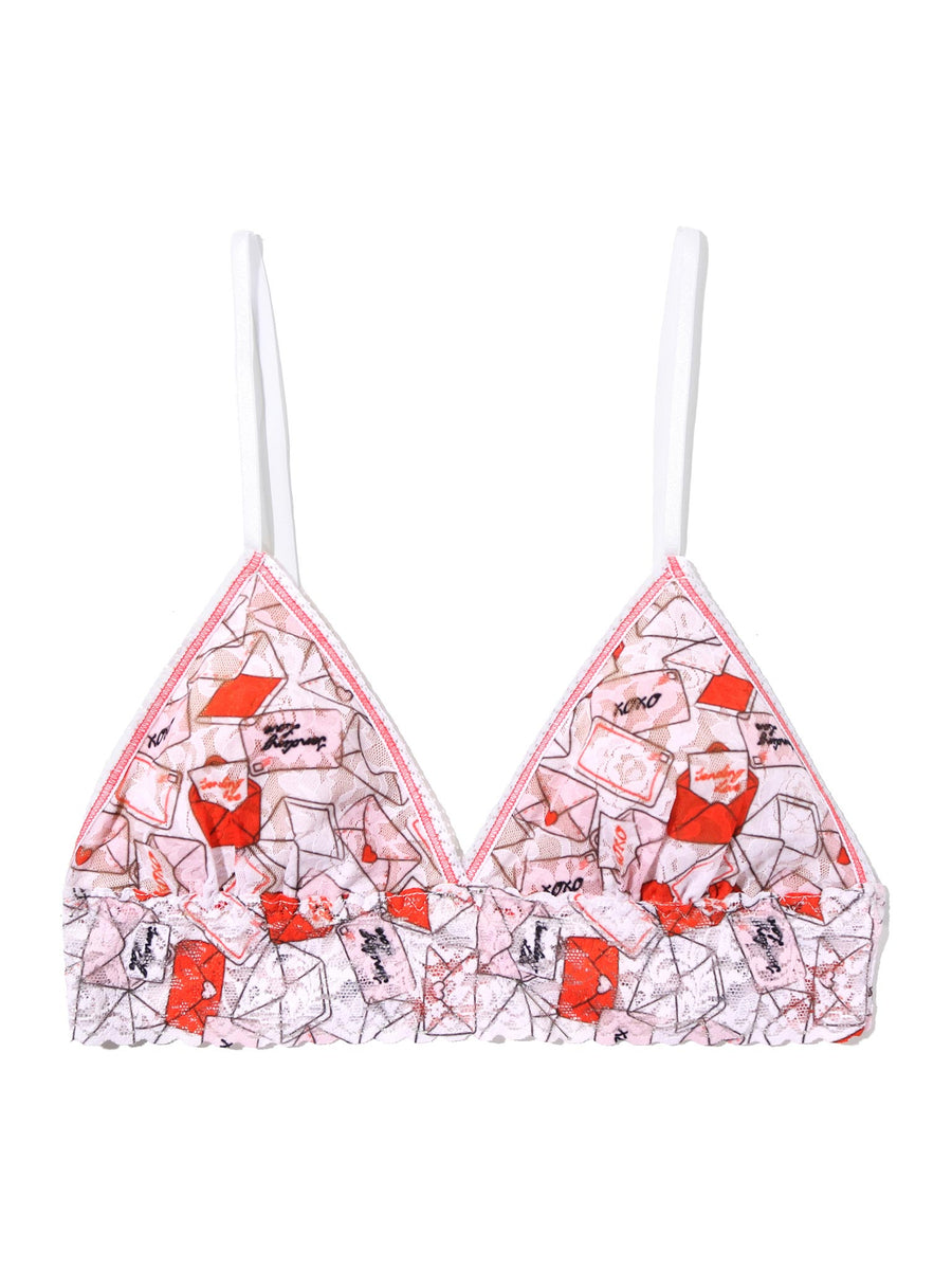 Red/Pink With Love Print Signature Lace® Padded Triangle Bralette - Flat Lay, Love Letter Lace Print | Hanky Panky