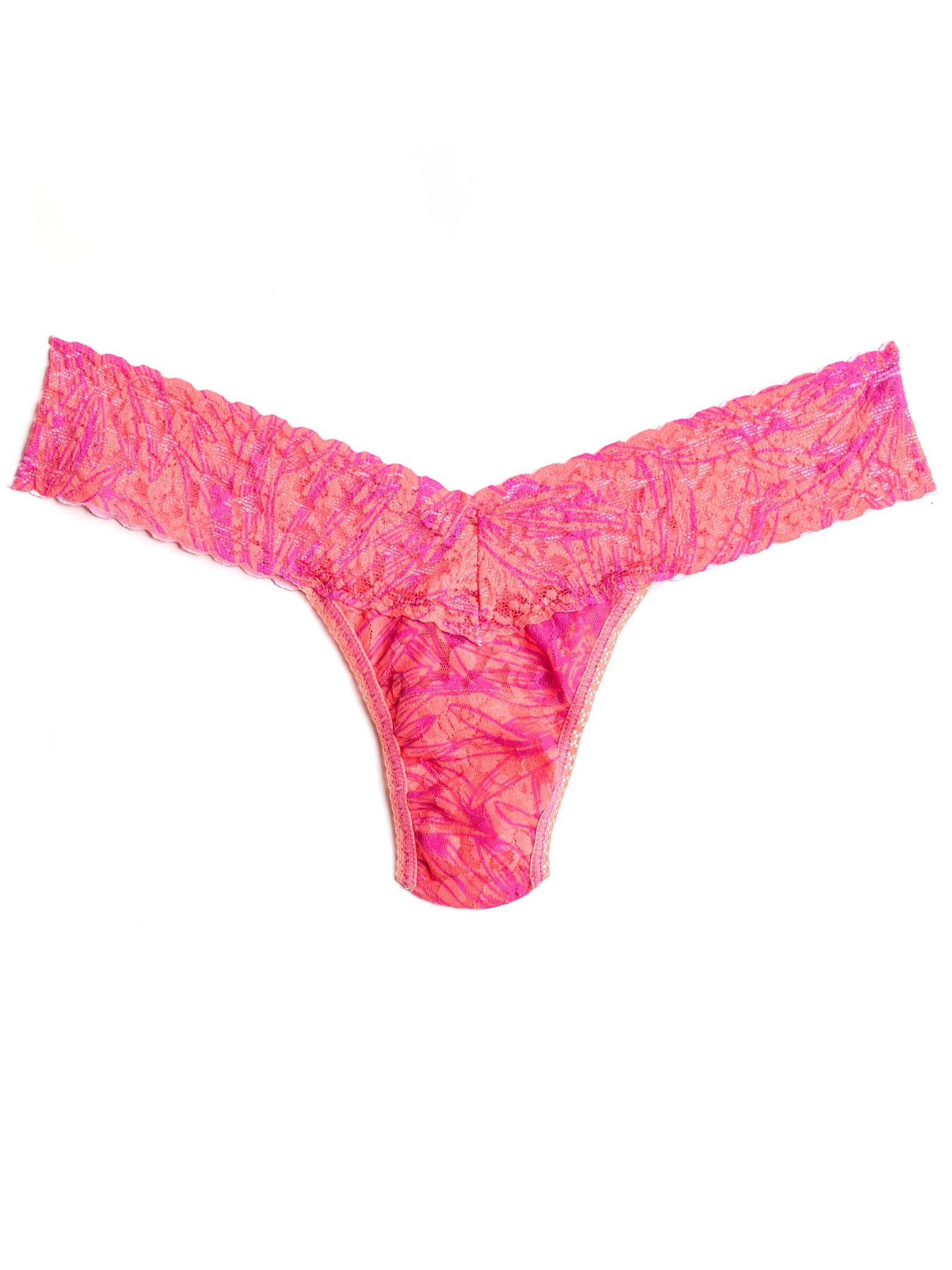 Big Daisy Gumball Signature Lace® Low Rise lace thong coral pink daisy print - Flat Lay | Hanky Panky
