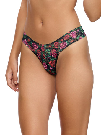 Printed Signature Lace® Low Rise Thong Bed of Roses Black