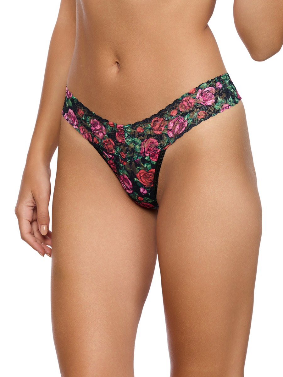 Printed Signature Lace® Low Rise Thong Bed of Roses Black