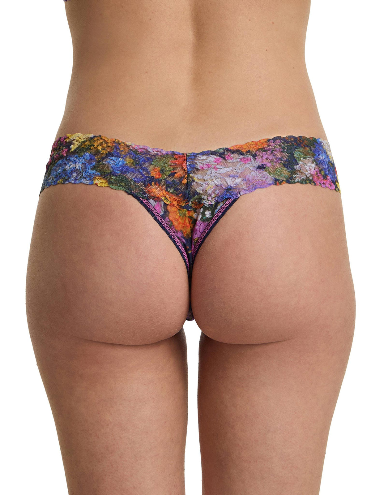 Printed Signature Lace® Low Rise Thong Impressionist Floral Print - Back Detail On Model | Hanky Panky
