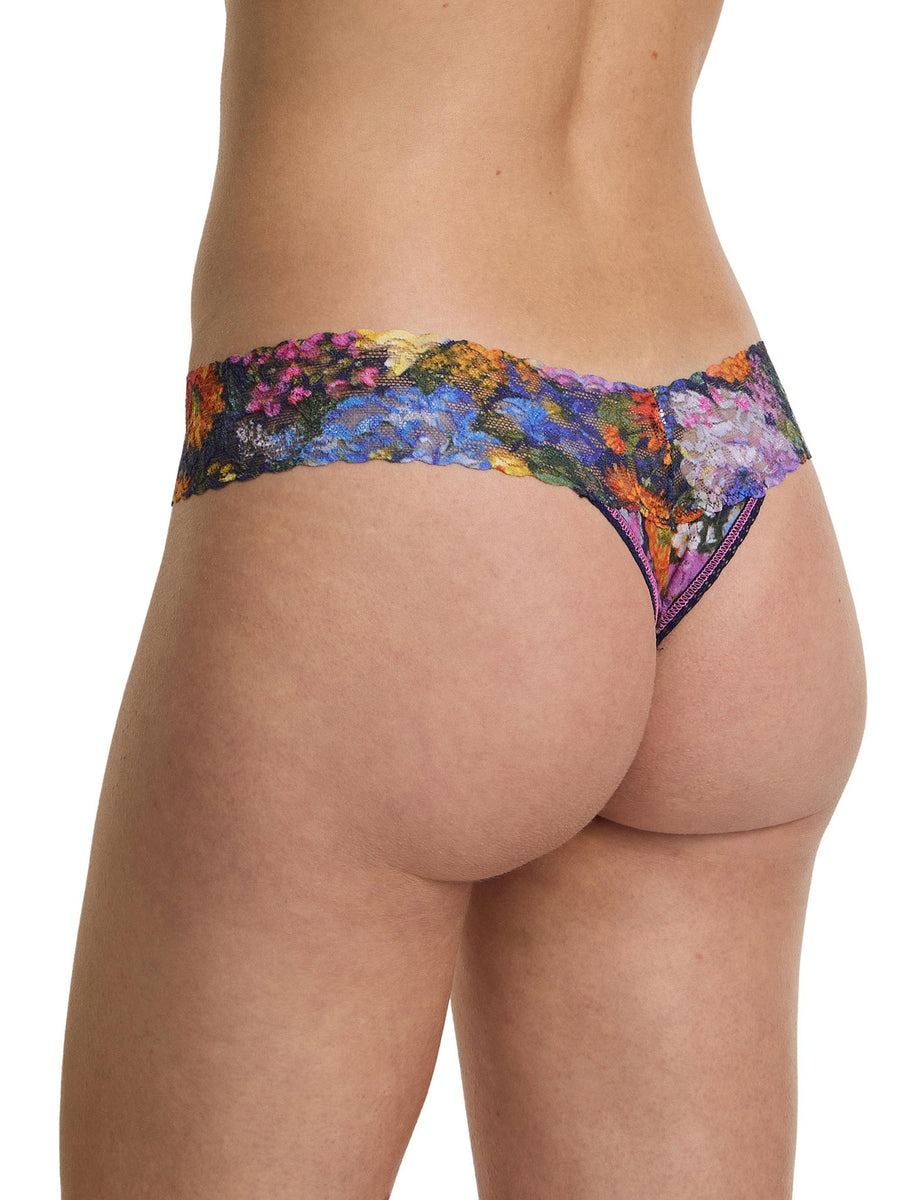 Printed Signature Lace® Low Rise Thong Impressionist Floral Print - Back View On Model | Hanky Panky