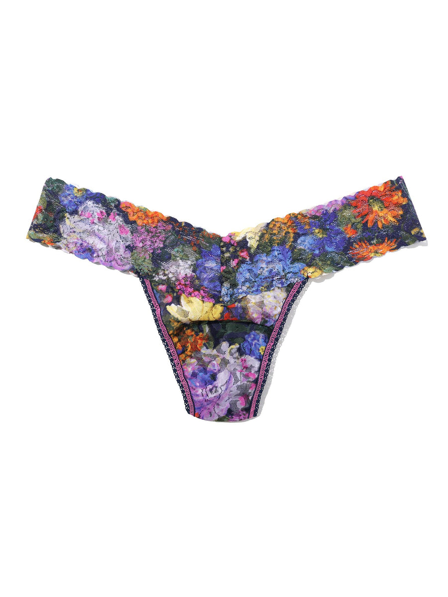 Printed Signature Lace® Low Rise Thong Impressionist Floral Print - Flat Lay | Hanky Panky