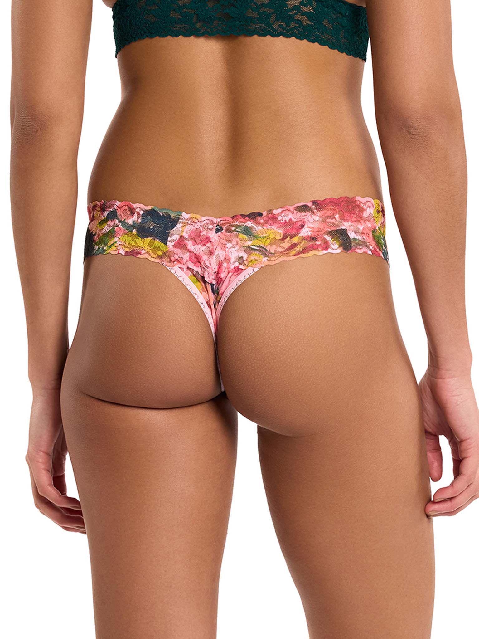 Floral Masterpiece printed Signature Lace® Low Rise Thong, back view on model | Hanky Panky