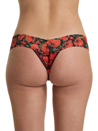 4911® Printed Signature Lace® Low Rise Thong Poppy Holiday - Red/Black