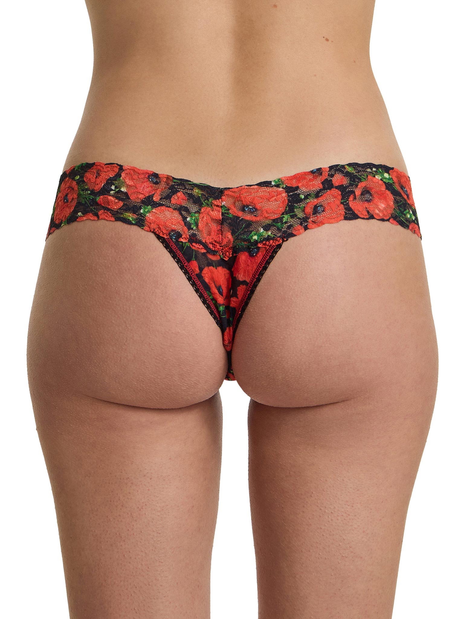 4911® Printed Signature Lace® Low Rise Thong Poppy Holiday - Red/Black