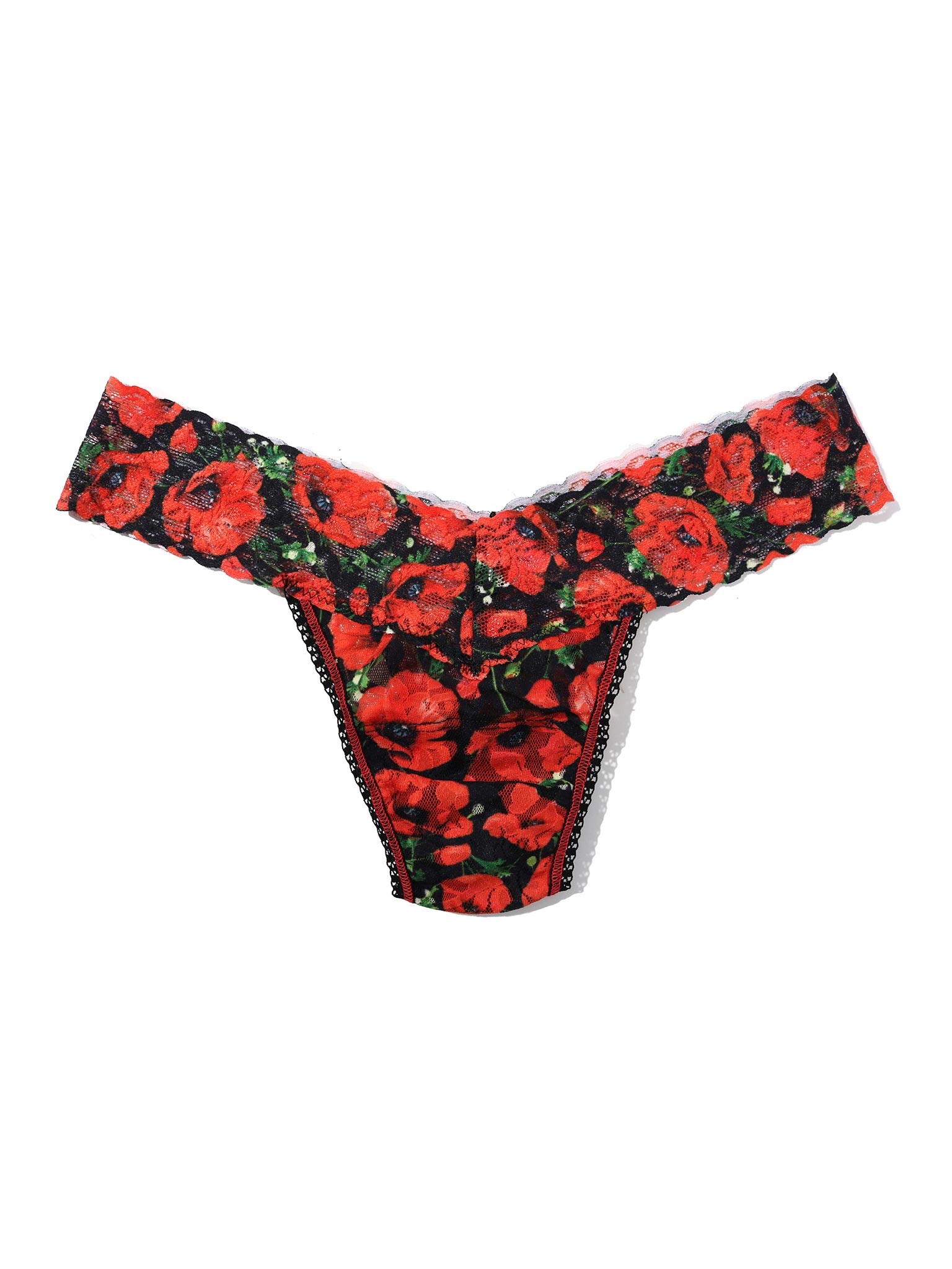 4911® Printed Signature Lace® Low Rise Thong Poppy Holiday - Red/Black