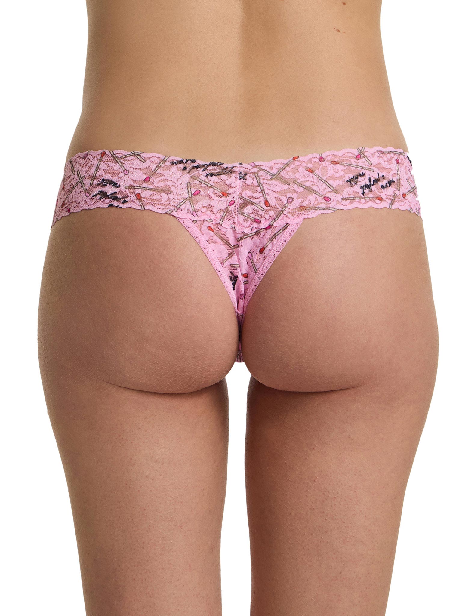 4911® Printed Signature Lace® Low Rise Thong Perfect Match Pink