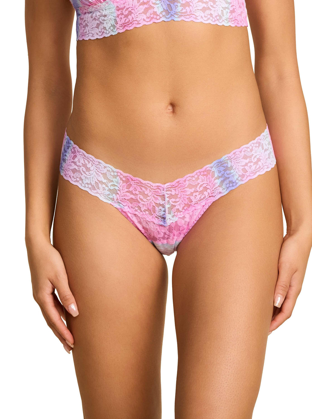 4911® Printed Signature Lace® Low Rise Thong Rem Pink