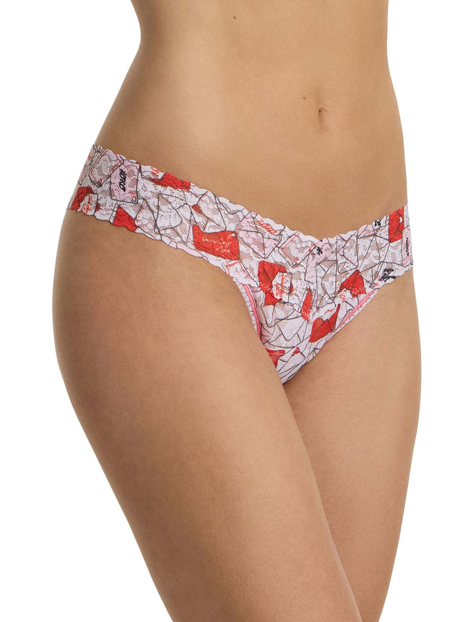 Printed Signature Lace® Low Rise Thong With Love Red/Pink