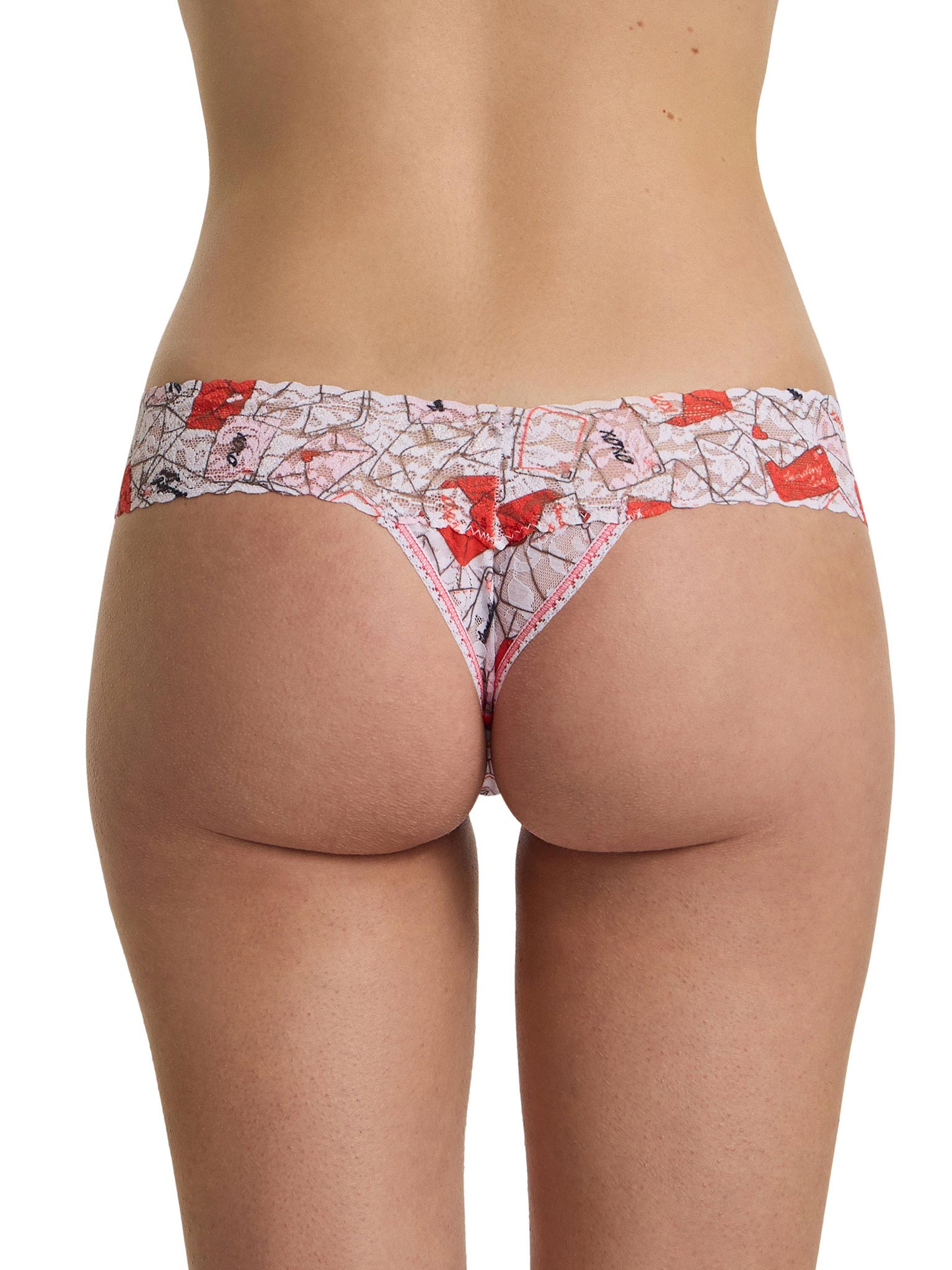 4911® Printed Signature Lace® Low Rise Thong With Love Red/Pink