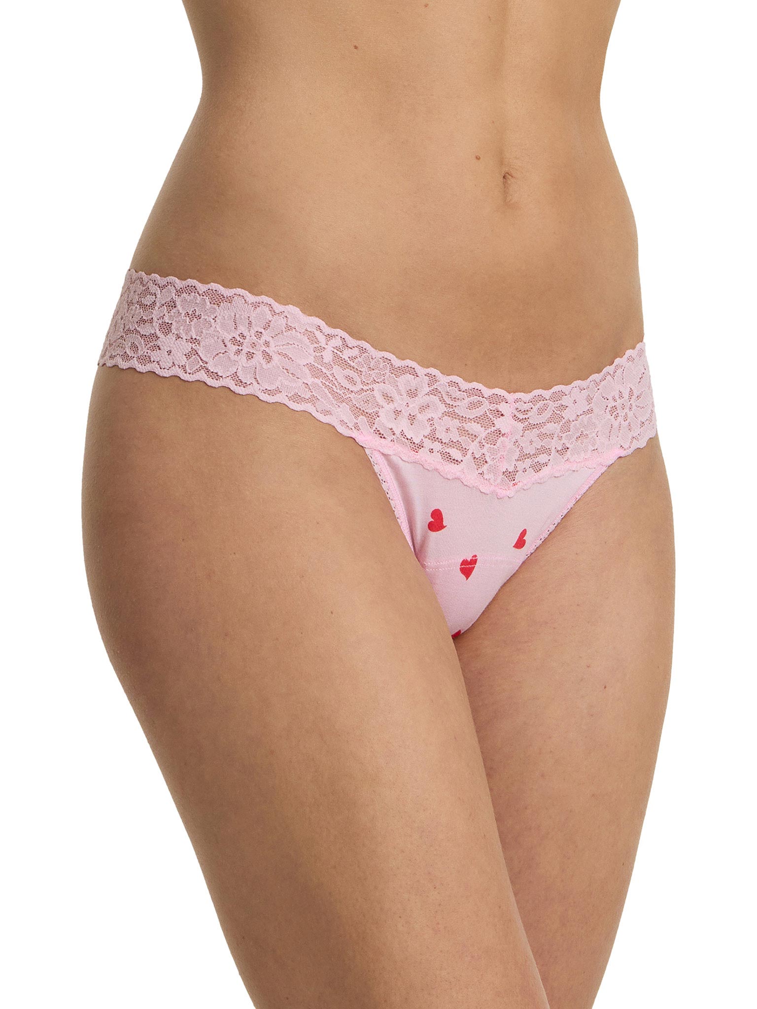 Printed DreamEase™ Low Rise Thong So In Love Pink Modal lace waistband - Side View | Hanky Panky