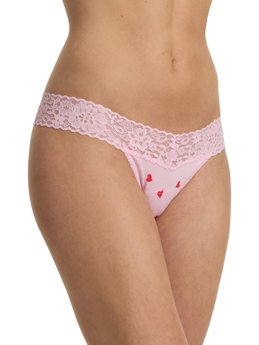 Printed DreamEase™ Low Rise Thong So In Love Pink Modal lace waistband - Side View | Hanky Panky