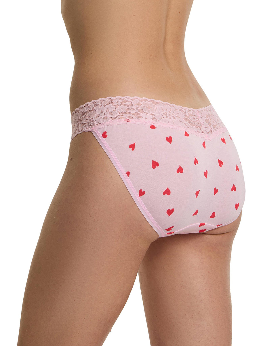 DreamEase™ Printed V-Kini So In Love Pink - Back View, full coverage, red heart print | Hanky Panky
