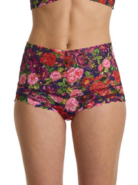 Floral patterned high-waisted bikini bottom on a white background