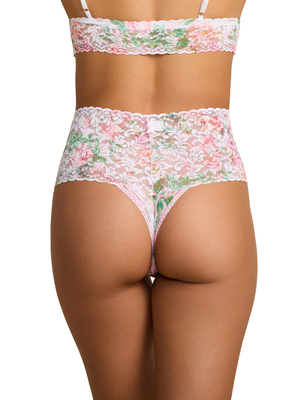Floral lace lingerie set on a white background