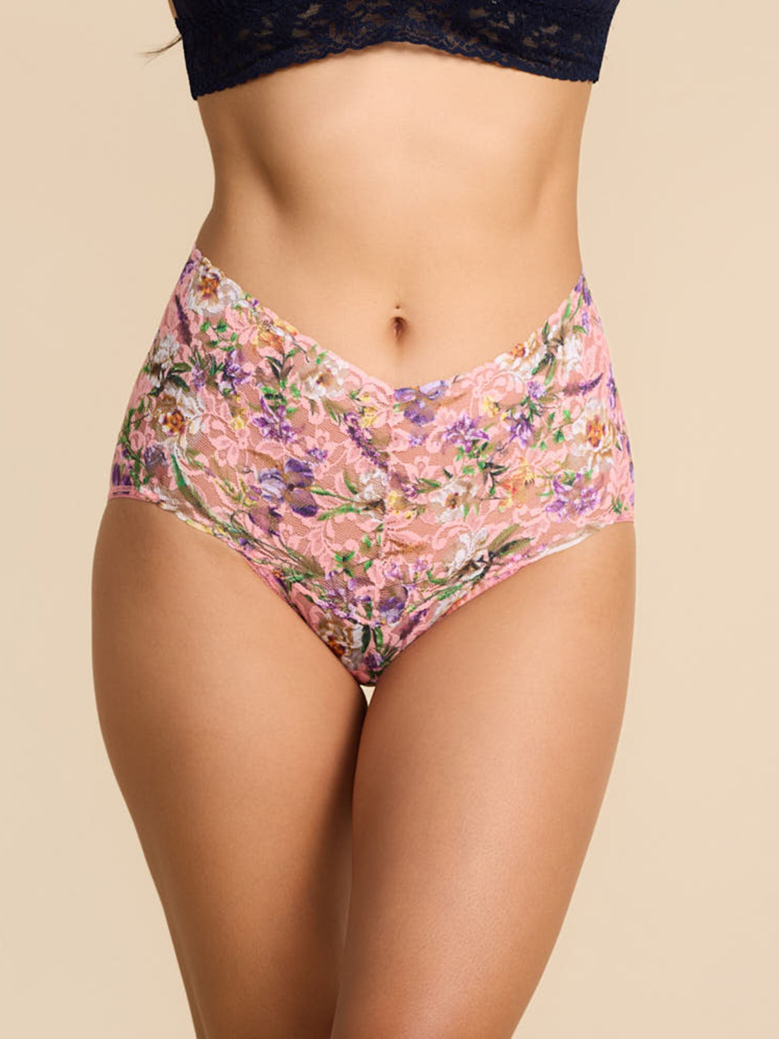 Floral-patterned underwear on a beige background