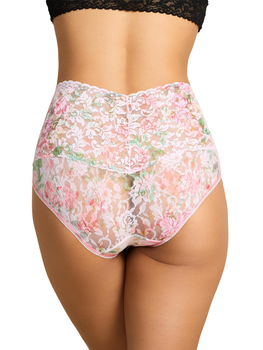 Rococo Rose Pink Printed Retro Lace V-Kini Full Coverage, vintage floral panty - Back View | Hanky Panky